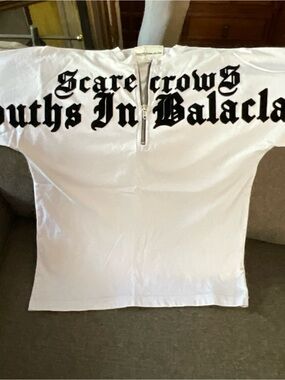 Youths In Balaclava Scarecrows men’s new white T shirt black flocking XS $180